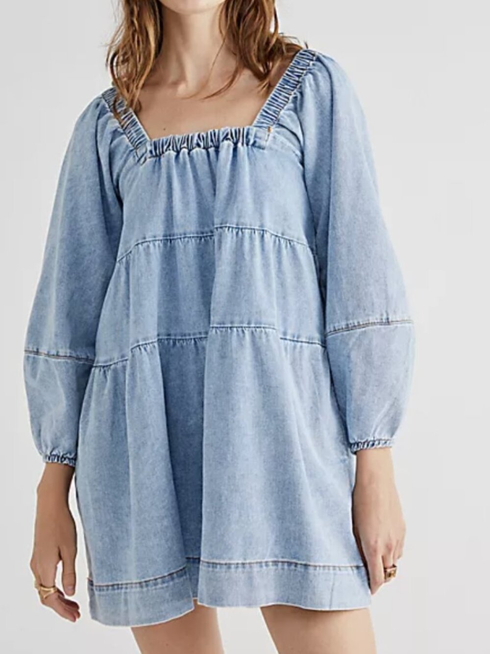 Free People Lou Jean Denim Tiered Babydoll Dress m